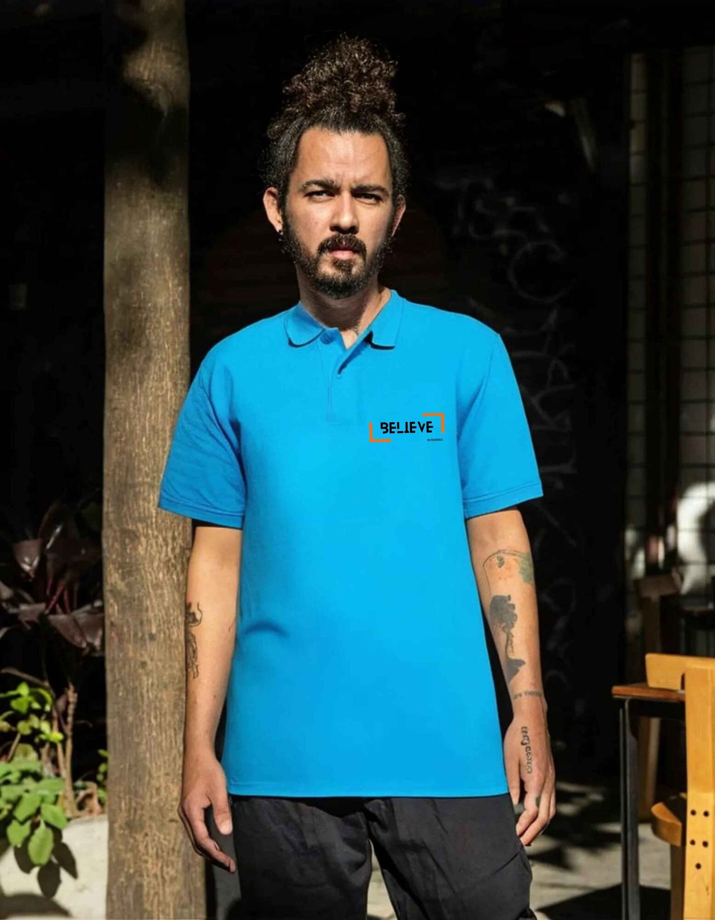 Beclassy Bottle Green Polo T-shirt- "BELIEVE"