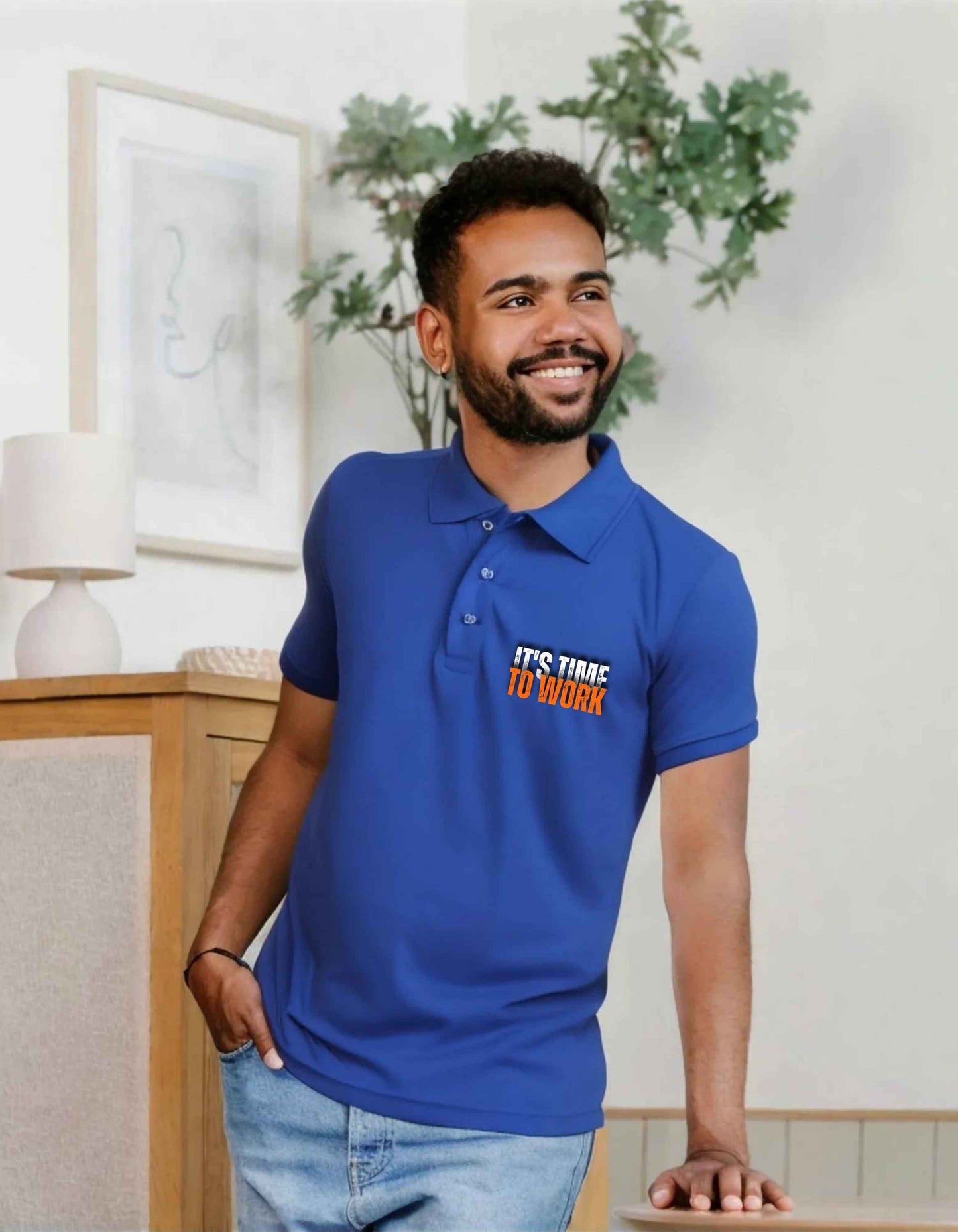 Beclassy Black Polo T-Shirt – "IT'S TIME TO WORK"