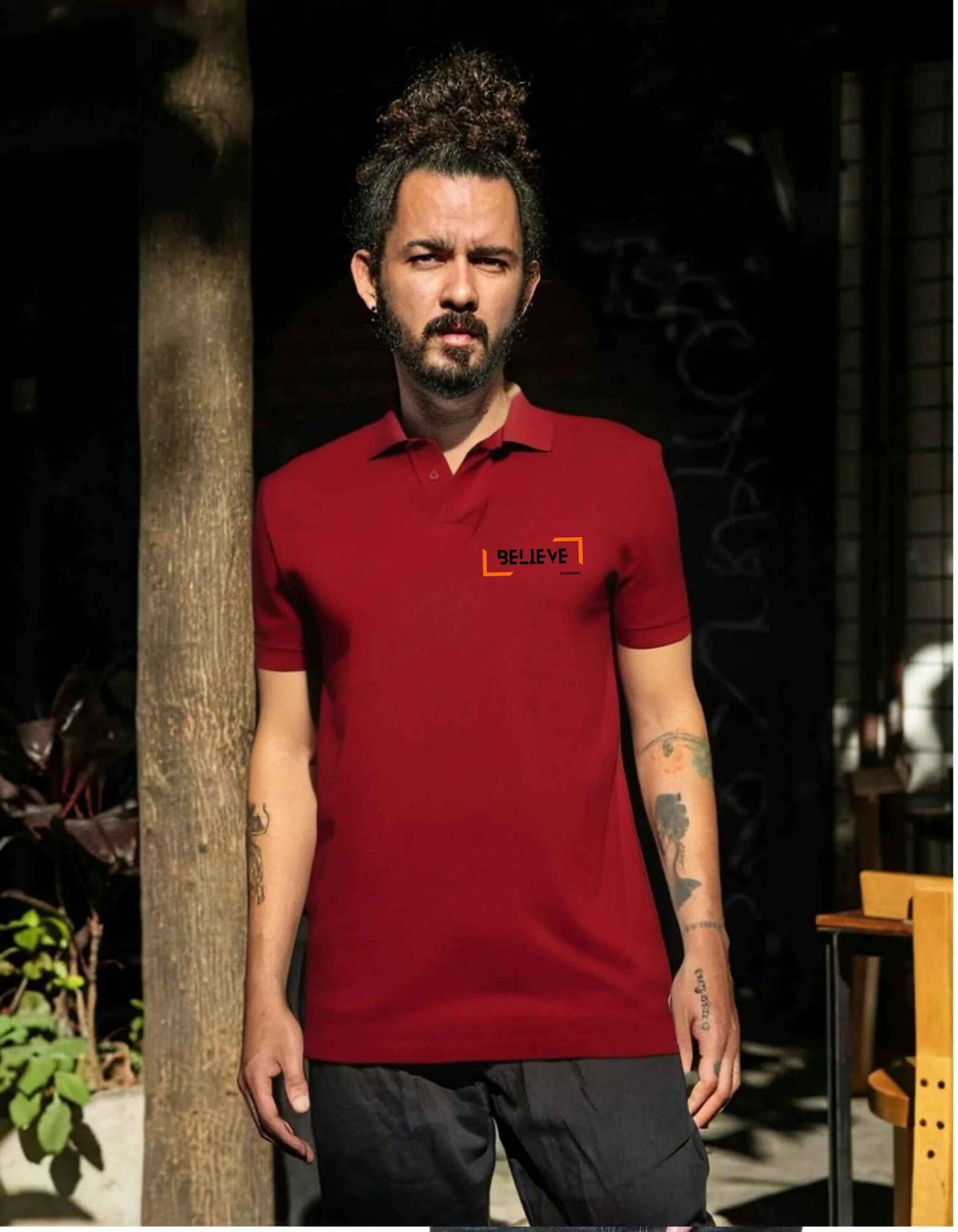 Beclassy Bottle Green Polo T-shirt- "BELIEVE"