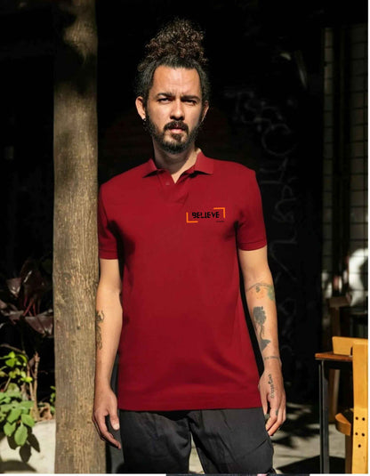 Beclassy Bottle Green Polo T-shirt- "BELIEVE"